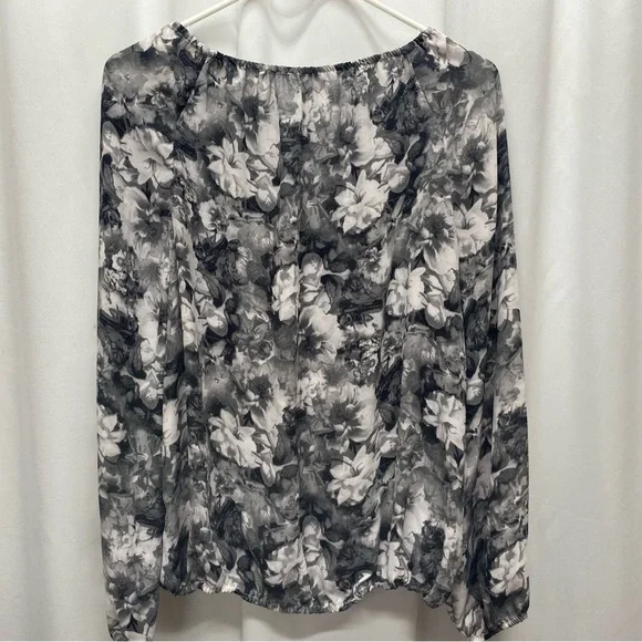 Carmen blouse dark floral women's size large peasant shirt modest long sleeve - Picture 6 of 8